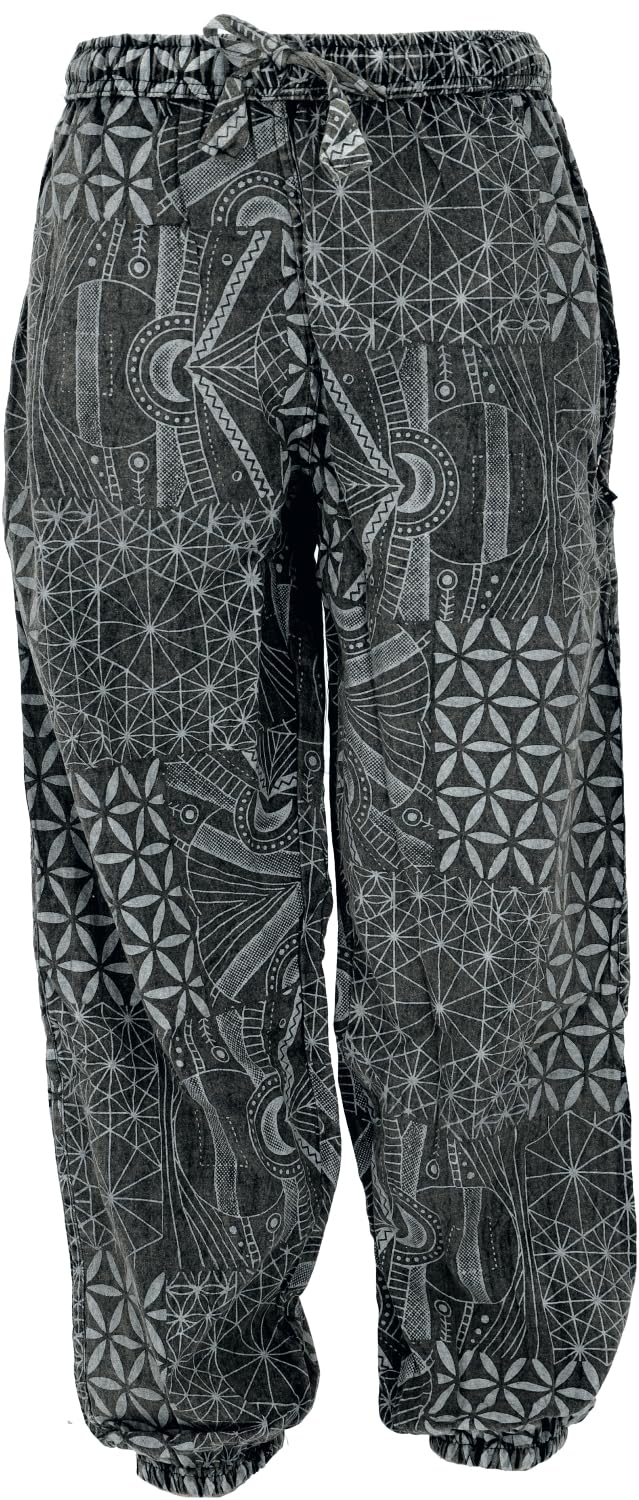 GURU SHOP Stonewash Yogahose, Unisex Baumwoll-Goa-Hose mit Allover Print, Herren