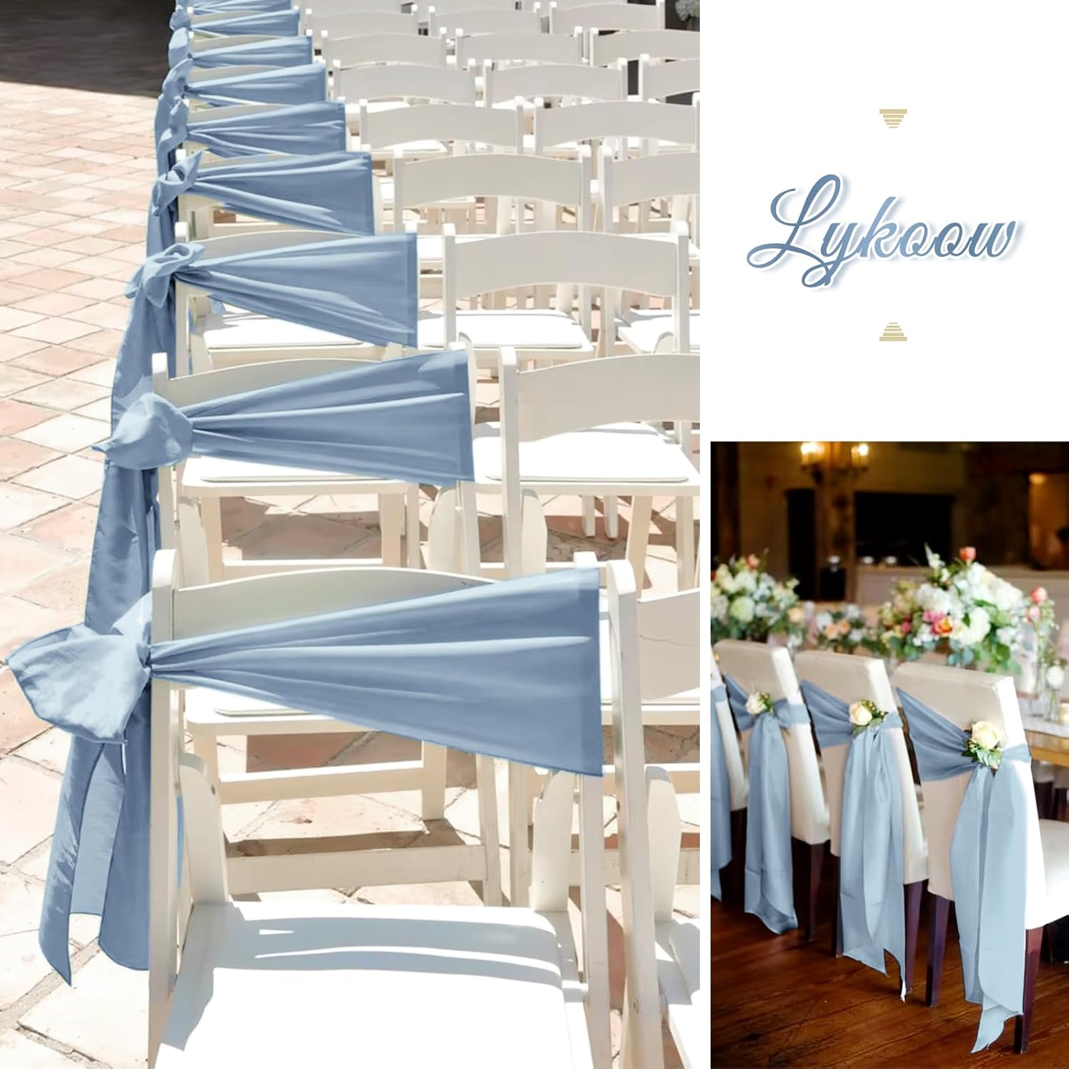 60 Pcs Dusty Blue Chair Sashes 78 inch Satin Chair Bows Sashes for Party, Hotel, Wedding, Reception, Restaurant Event Decoration (7 x 78 inch)