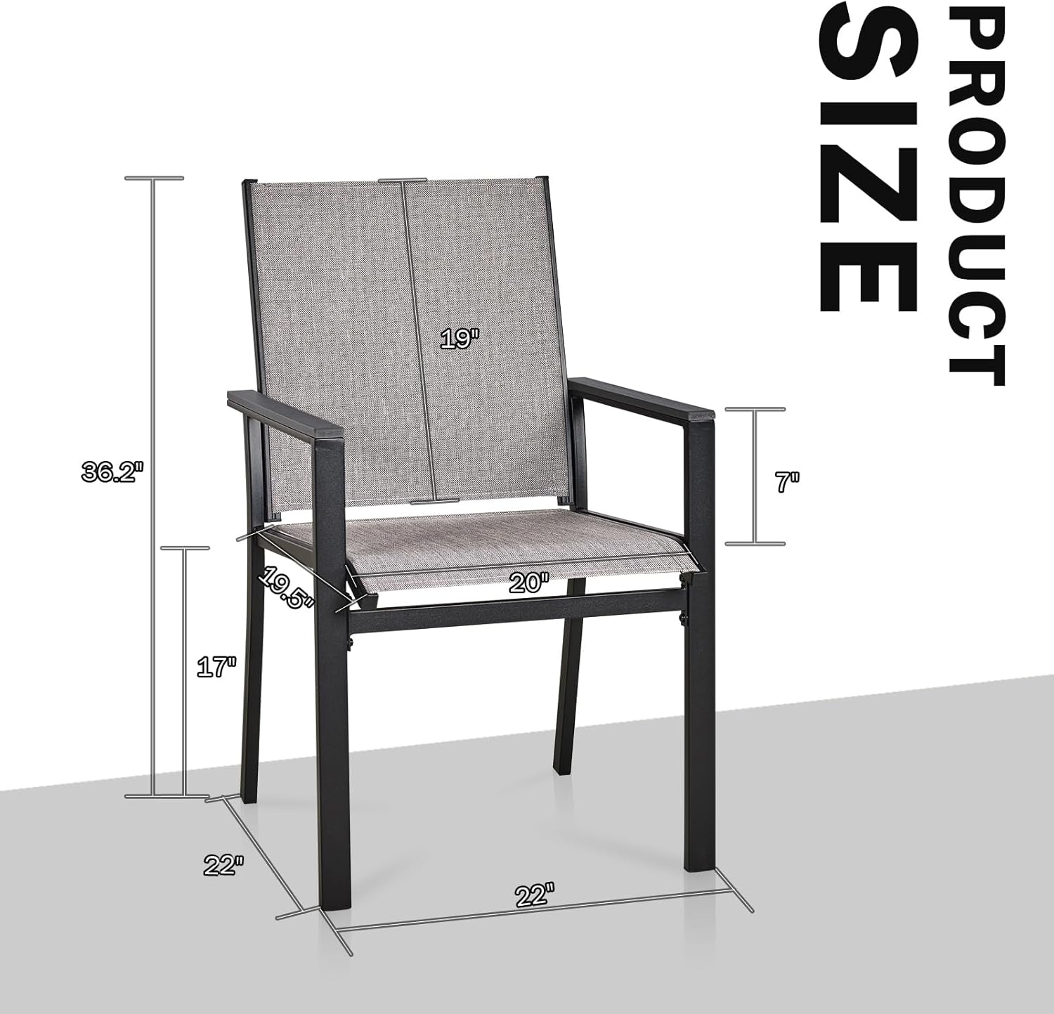 bigget Outdoor Patio Dining Chairs Set of 2, Heavy Duty 350LBS Capacity Outdoor Sling Chairs with Armrests, All-Weather Black Metal & Breathable Textilene Fabric Outdoor Bistro Chairs