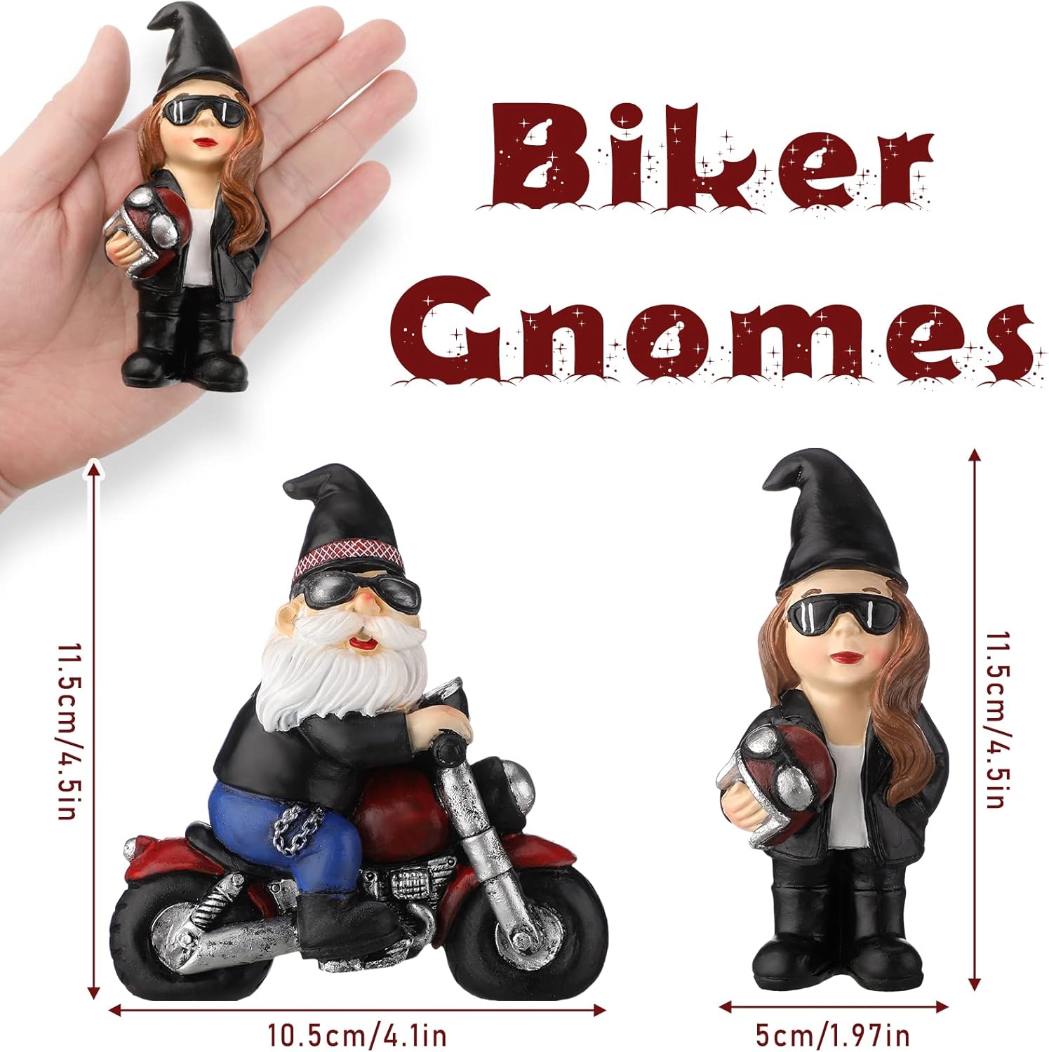 Chunful 2 Pcs Biker Gnomes Coffee Riding Motorcycle Christmas Swedish Tomte Gnomes Resin Figurines Tiered Tray Collectible Tabletop Decor for Home Farmhouse Office Decor (Biker Gnome)