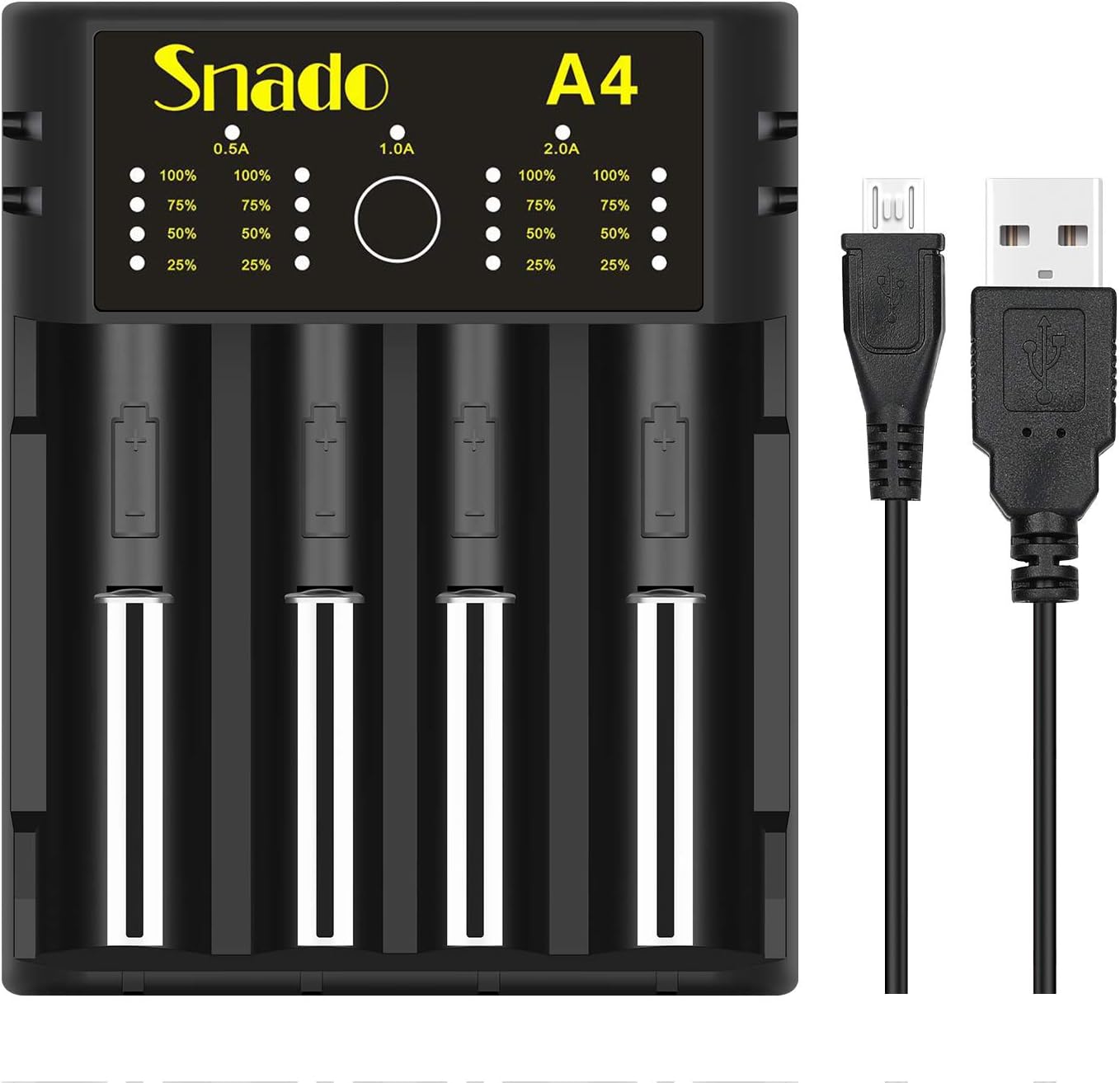 Intelligent Charger, Snado Universal Smart Charger for Rechargeable Batteries Li-ion batteries 18650 18490 18350 17670 17500 16340 14500, Ni-MH/Ni-Cd A AA AAA Batteries (4 Slots)