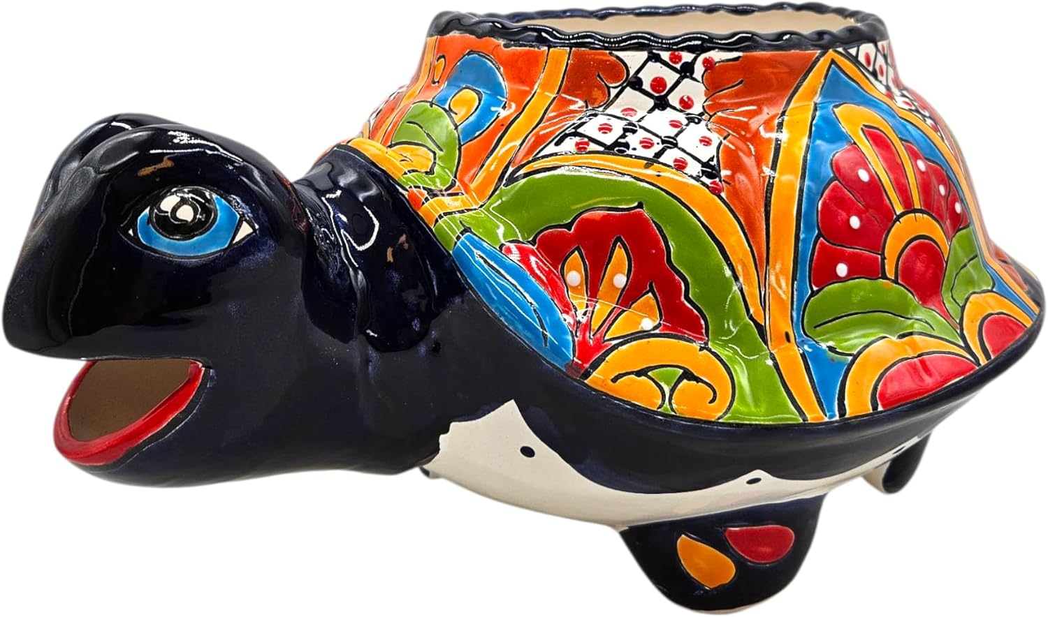 Bocona Turtle Planter Small Hand Painted Pot Indoor Outdoor Multi Colored Figure Glazed