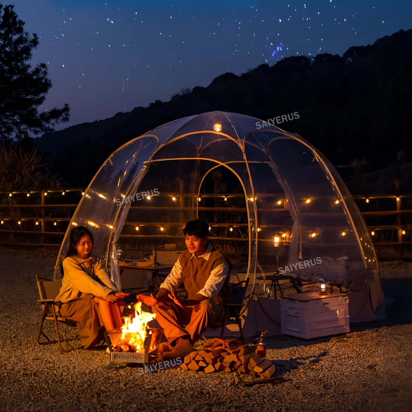 Regen- und Sonnenschutz-Pop-Up für 8–10 Personen, Outdoor-Sport-Bubble-Sofort-Clear-Zelt mit tragbarem Rucksack, winddichtem Seil, Bodennägeln, LED-Lichterketten für Events, Angeln und Jubeln