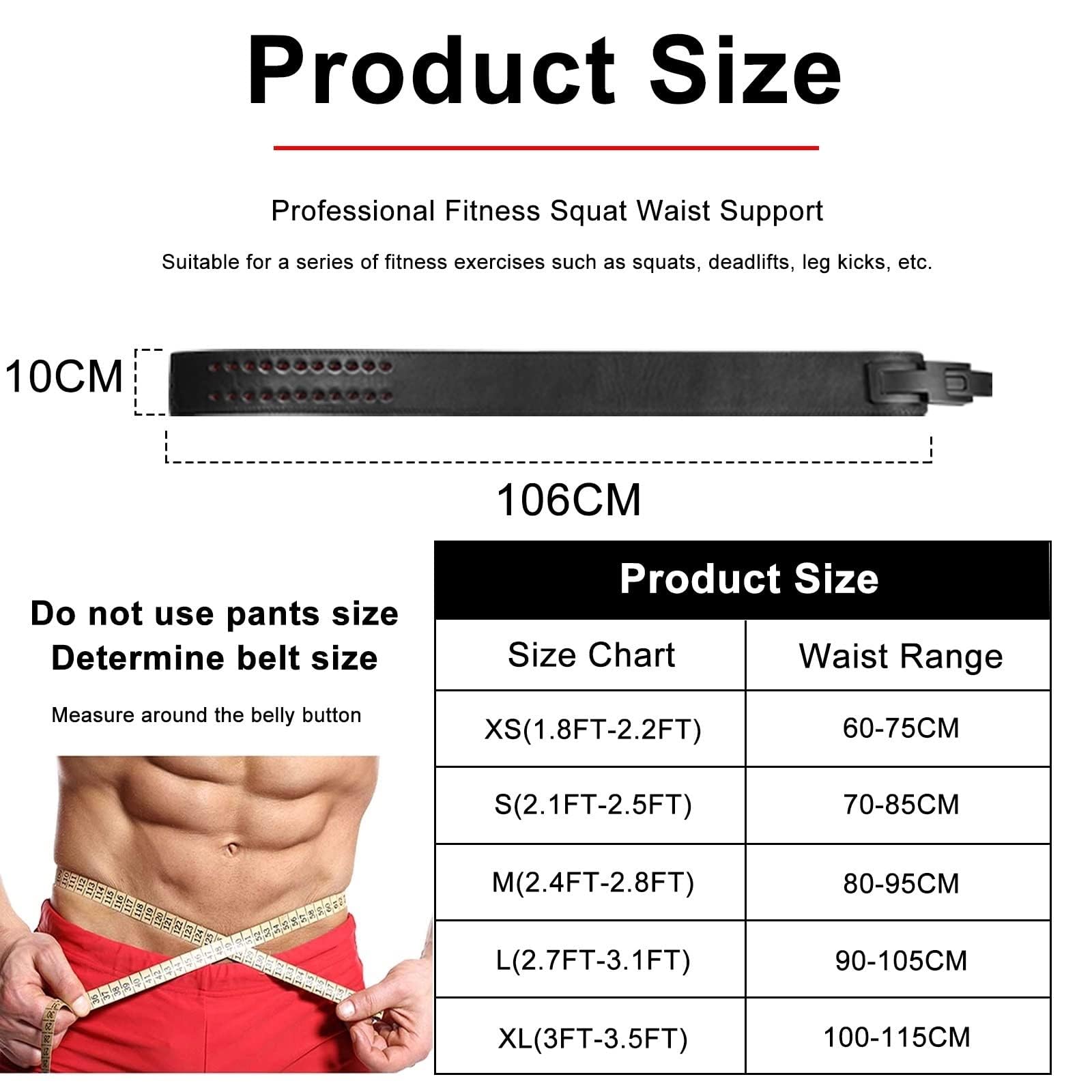 OQHAIR Weightlifting Adjustable Lever Belt 13MM Men's Squat Deadlift Leather Waist Support Power Weightlifting Lever Buckle Fitness Accessories (M: 80-95cm(31.49-37.4inch), Black)