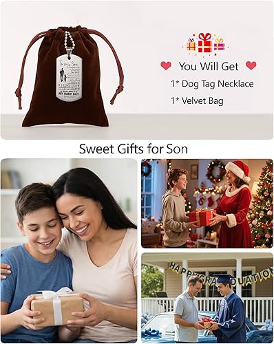 Miniatura 7 de VIMIEW Collar con dije de etiqueta de perro To My Son para hombre, regalo para hijo de papá y mamá, regalo de Navidad, Día de la Madre, cumpleaños,