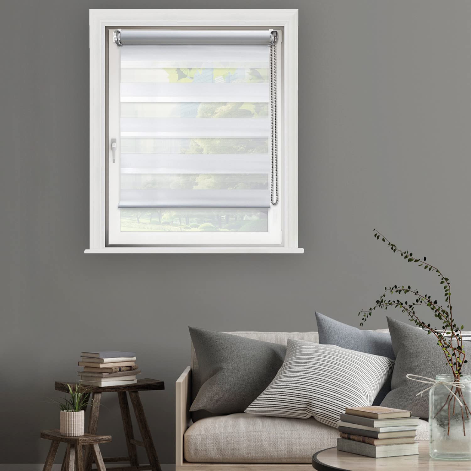 MADECOSTORE Chic Day Night Roller Blind without Drilling – Must Range – White – L 66 x H 160 cm