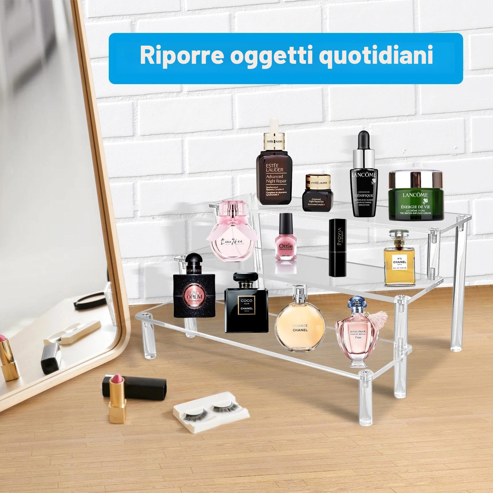 Espositore Acrilico a 3 Livelli - Alzatina per Profumi, Dolci, Gioielli e Personaggi, 30x21x15cm, Acrilico Spesso 4mm, per Allestimenti di Vetrina (Trasparente)