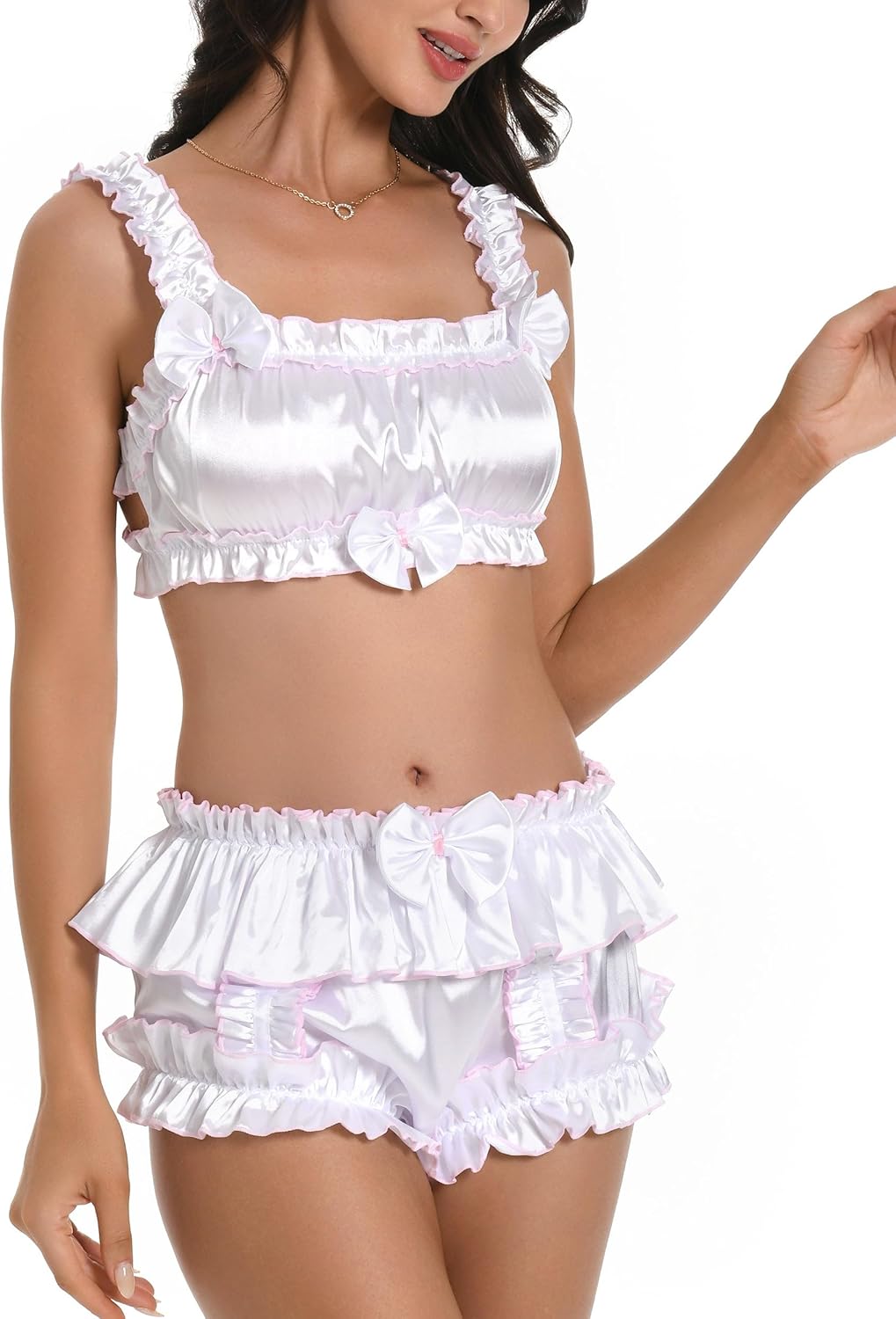 Satini Sissy Frilly Ruffled Silky Satin Full Coverage Adult Diaper Cover Briefs Lingerie Underwear Panties - Image 6