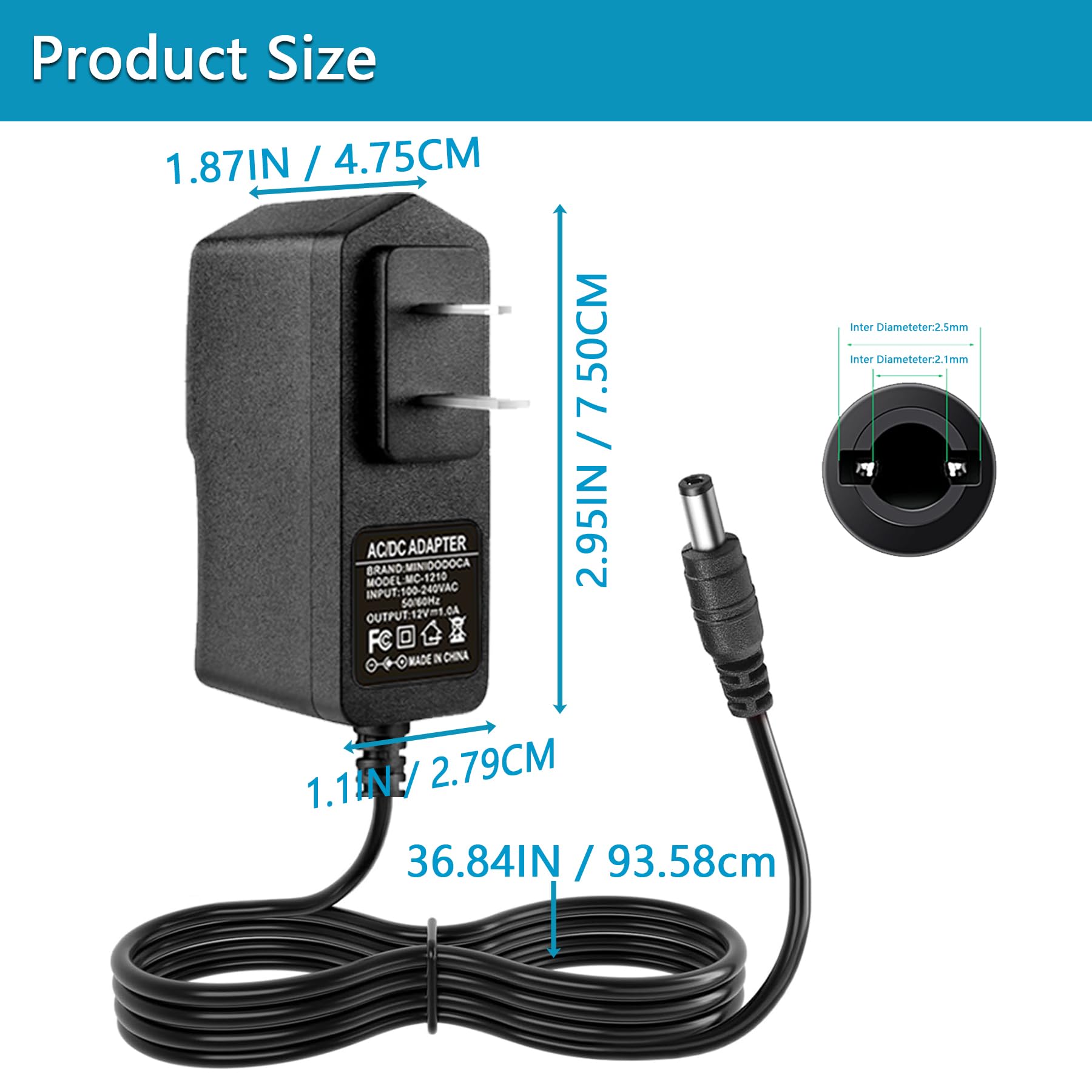 Confezione da 2 alimentatori CA/CC 12V 1A, adattatore di alimentazione 100-240V AC a DC 12V 1A, adattatore da parete 12W 12V 1 Amp, convertitore di potenza a commutazione regolata da 12