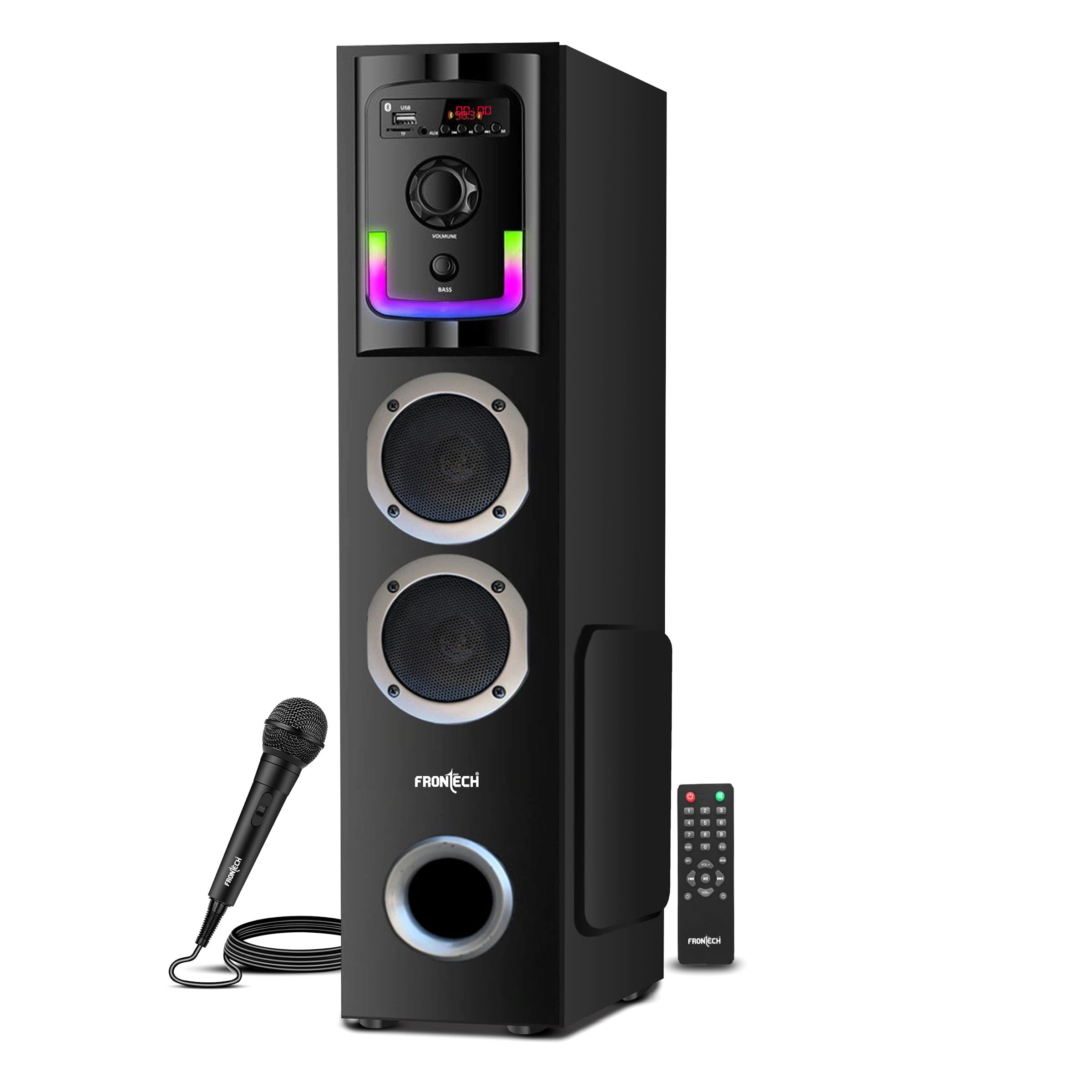 FRONTECH CRUX-167 60W Bluetooth Tower Speaker|1.0 Tower Design | Wired Mic | RGB Lighting | Remote Control | FM Radio| BT Connectivity | USB | Karaoke, TV, PC & Smartphone Compatible (SW-0167)-image-41
