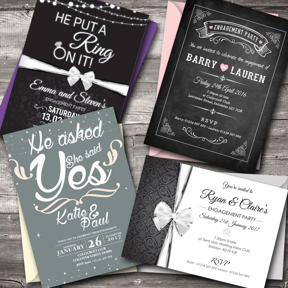 Personalised Engagement Party Invitations โข Choose from 30 stunning designs FREE coloured Envelopes