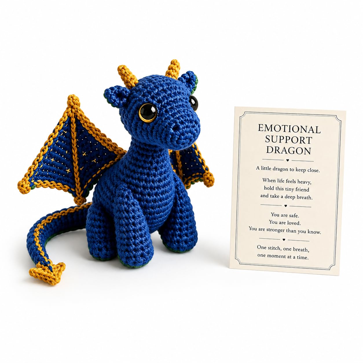 Emotional Support Dragon Pocket Buddy, Cute Handmade Plush Stuffed Animals with Encouragement Card, Anxiety Relief Desk Decor, Fantasy Gift for Students & Adults (Blue)