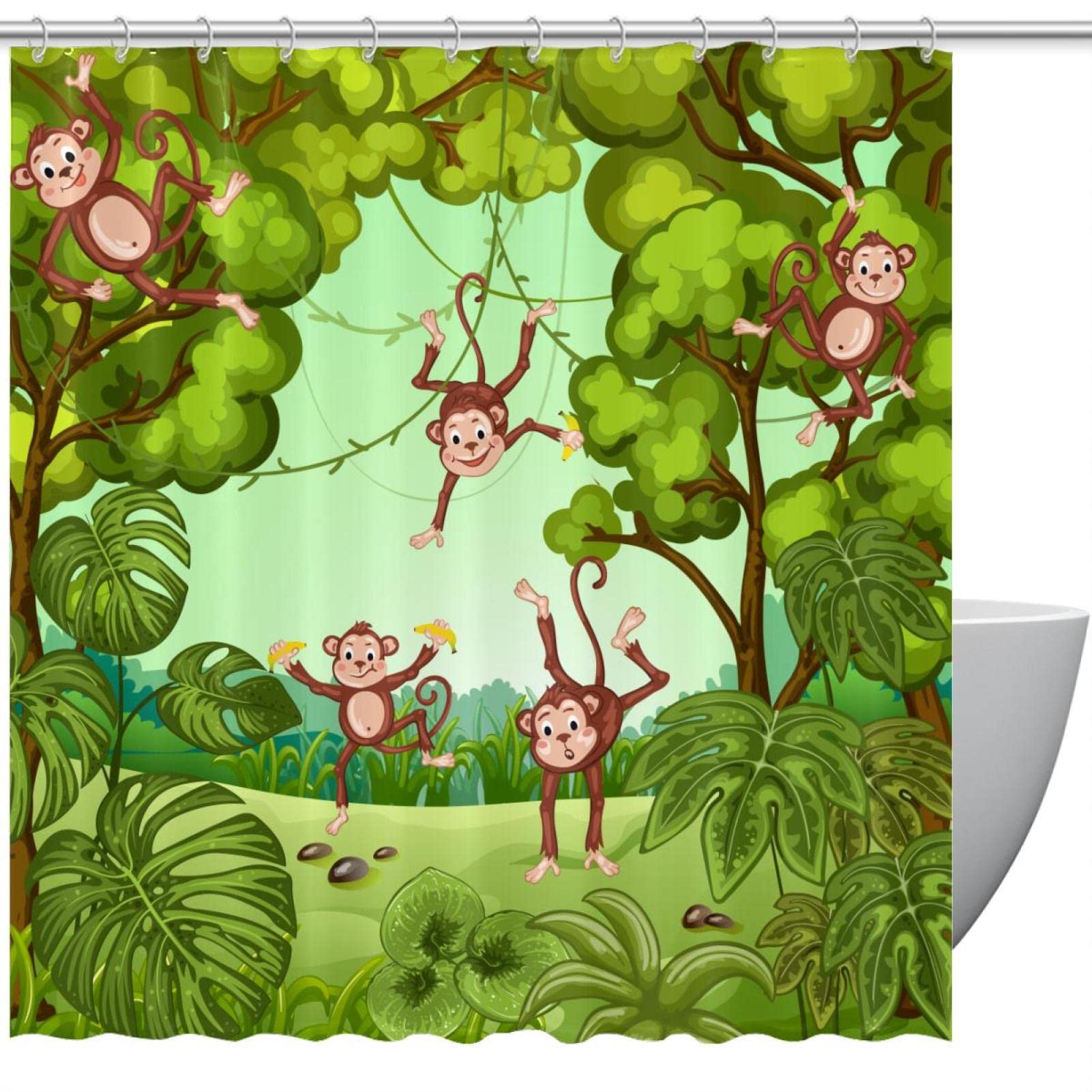 Rideau de douche jungle singes de la forêt pour une ambiance de spa