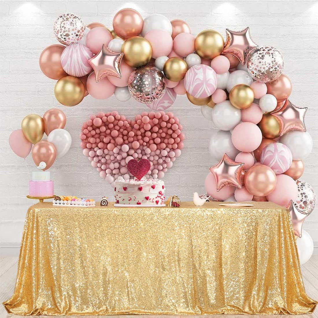 PartyDelight Sequin Tablecloth Gold 50"X80" Rectangle High-Density 3mm Sequin Embroidery Closely Stitched for Extra Shimmer, Perfect for Weddings, Holiday Banquets & Upscale Party Decor