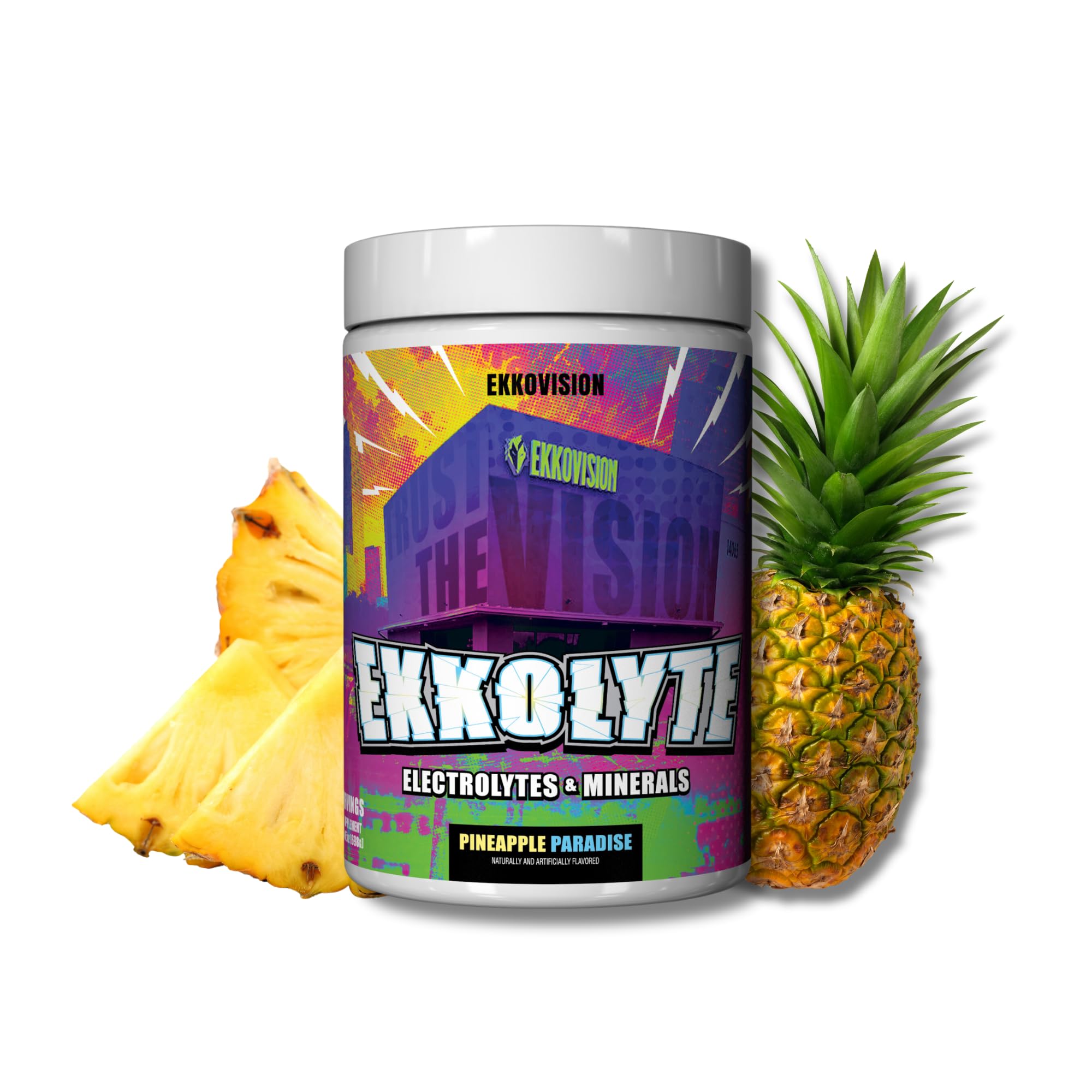 Ekkovision Ekkolyte Electrolytes and Minerals Powder, 50 MG Vitamin C & 155 MG Magnesium for Hydration Support, Essential Electrolytes for Women and Men, Pineapple Paradise Flavor, 120 Servings