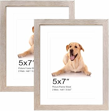 5x7 Hanging Picture Frames,Solid Wood,Not Glass,Display Pictures 3.5x5,4x6 with Mat or 5x7 Without Mat,Stable Sturdy Picture Frame Set for Wall Mounting or Tabletop White Brown,5x7,Set of 2
