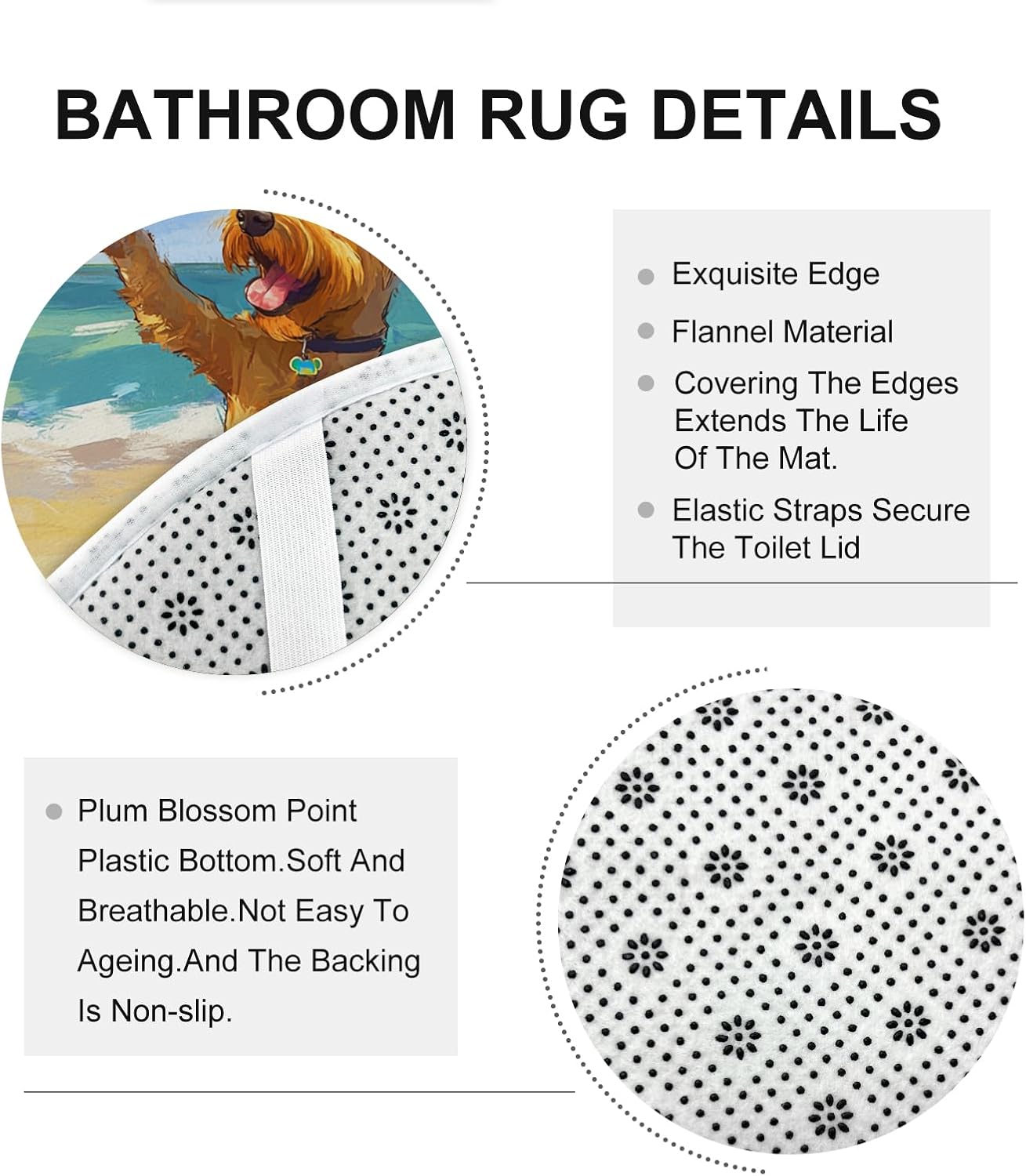 4PCS Airedale Terrier Dog Bathroom Accessory Sets with Non-Slip Rug, U Shape and Toilet Lid Cover Mat, Fun Puppy Beach Cartoon Kids Bathroom Decorative-72''x72''