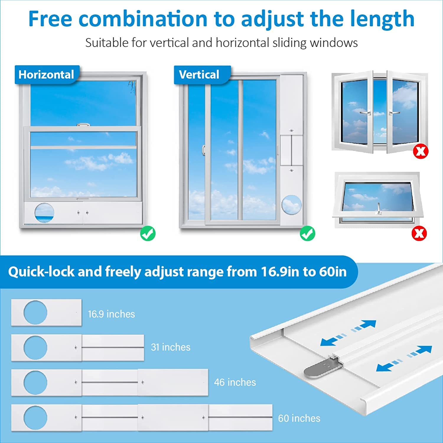Kit de Sello de Ventana Universal para Aire Acondicionado Portátil de Manguera de Escape con Acoplador Kit de Ventilación de CA Ajustable Sello de PVC para Ventana Corrediza (Para Tubo de 15cm)