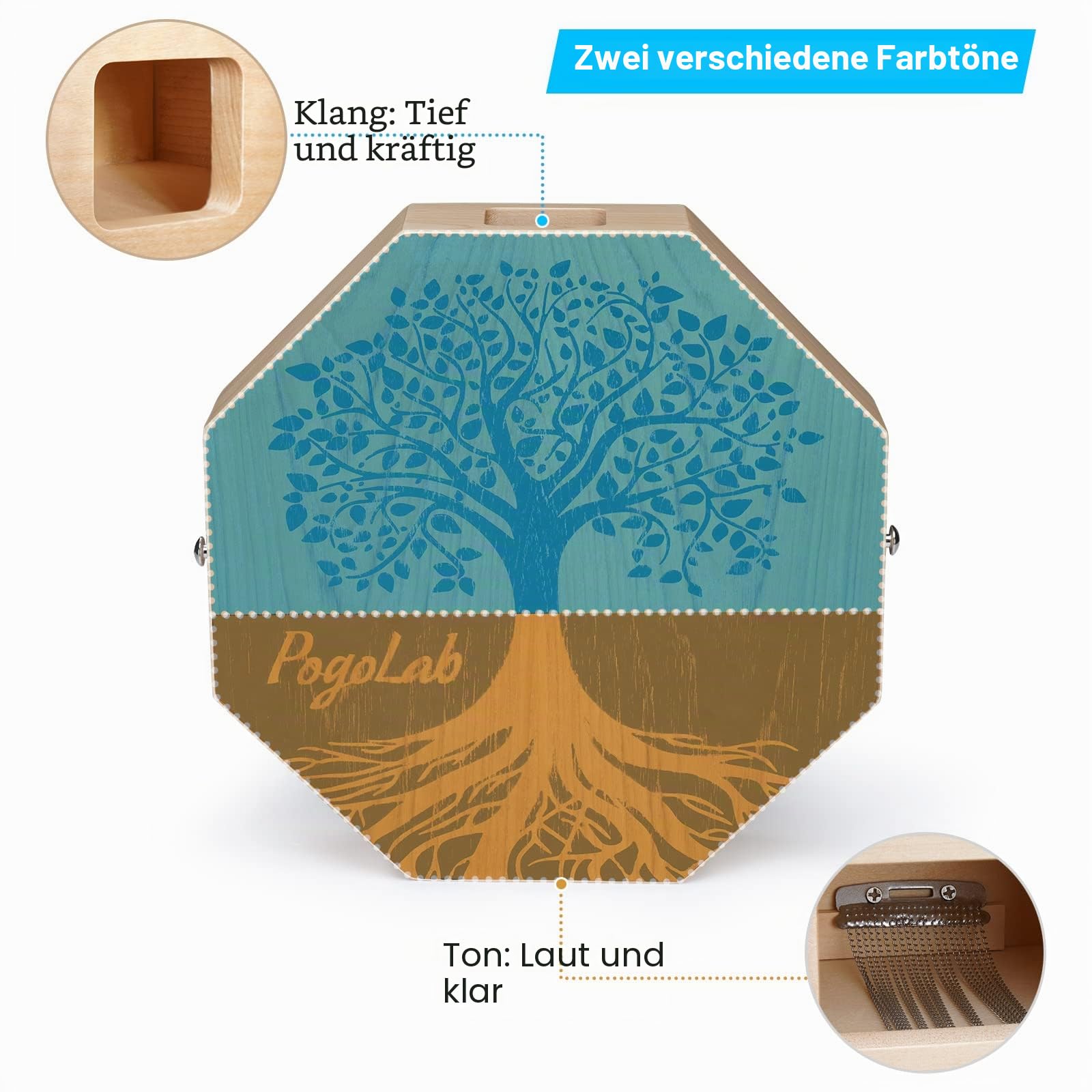 POGOLAB Cajon Instrument mit Snare und Basston für akustische Musik, tragbare Reise-Cajon Schlagwerk mit verstellbarem Riemen, akustisches Schlaginstrument für Einsteiger und unterwegs(Naturbraun)