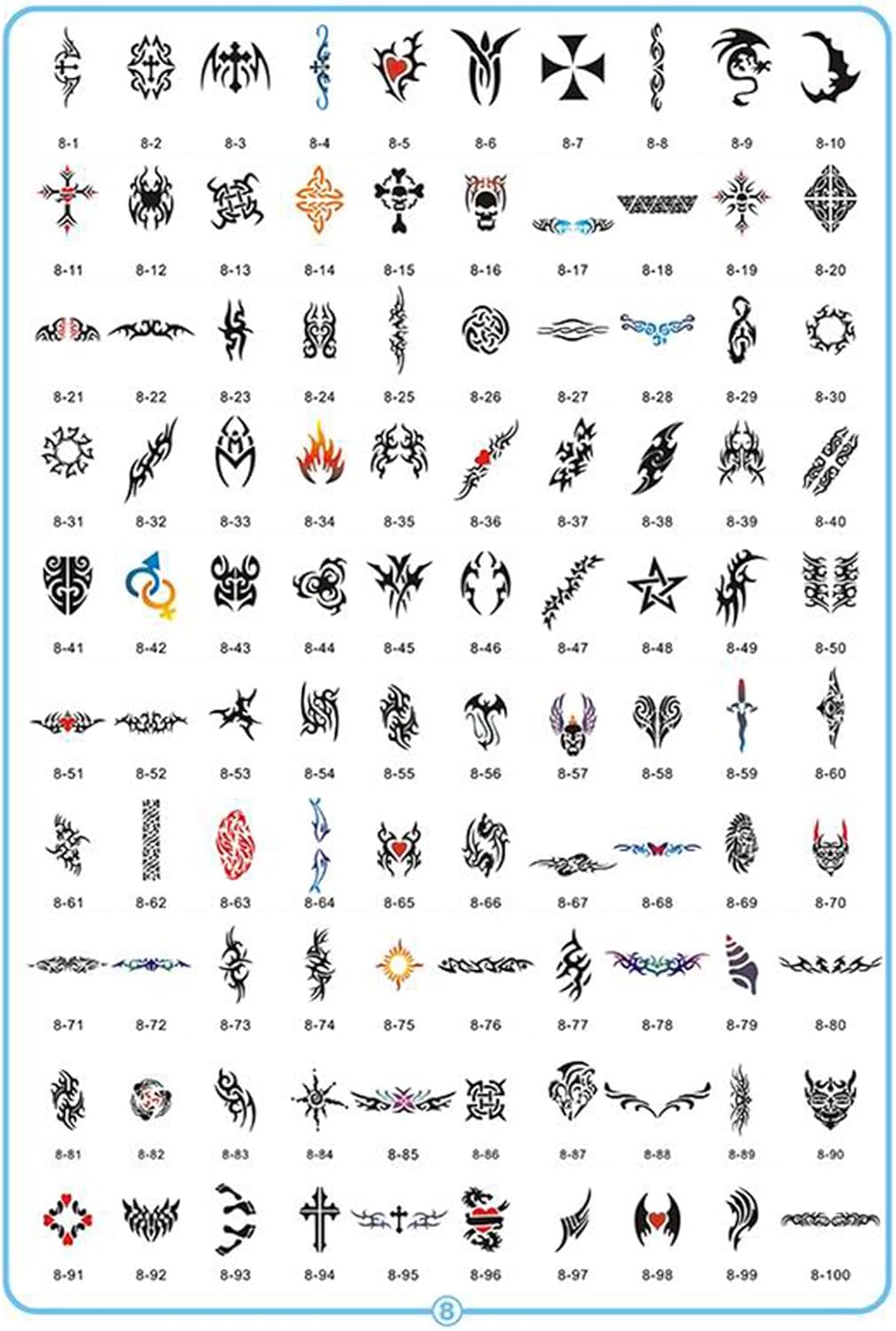 100pieces Reuseable Airbrush Temporary Tattoo Stencils Book Airbrush Tattos for Face, Body, Paint Art, Hobby
