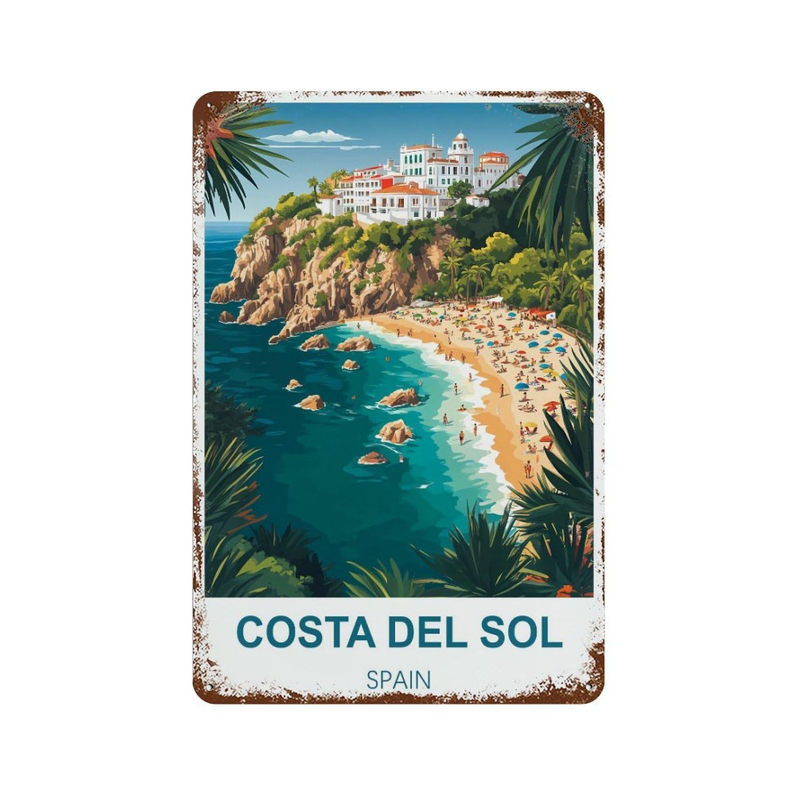 Costa Del Sol Spain Retro Design Tin Painting Vintage Tin Sign 08x12inch(20x30cm) Wall Art for Home Office Bedroom Living Room Cafes Wall Decor