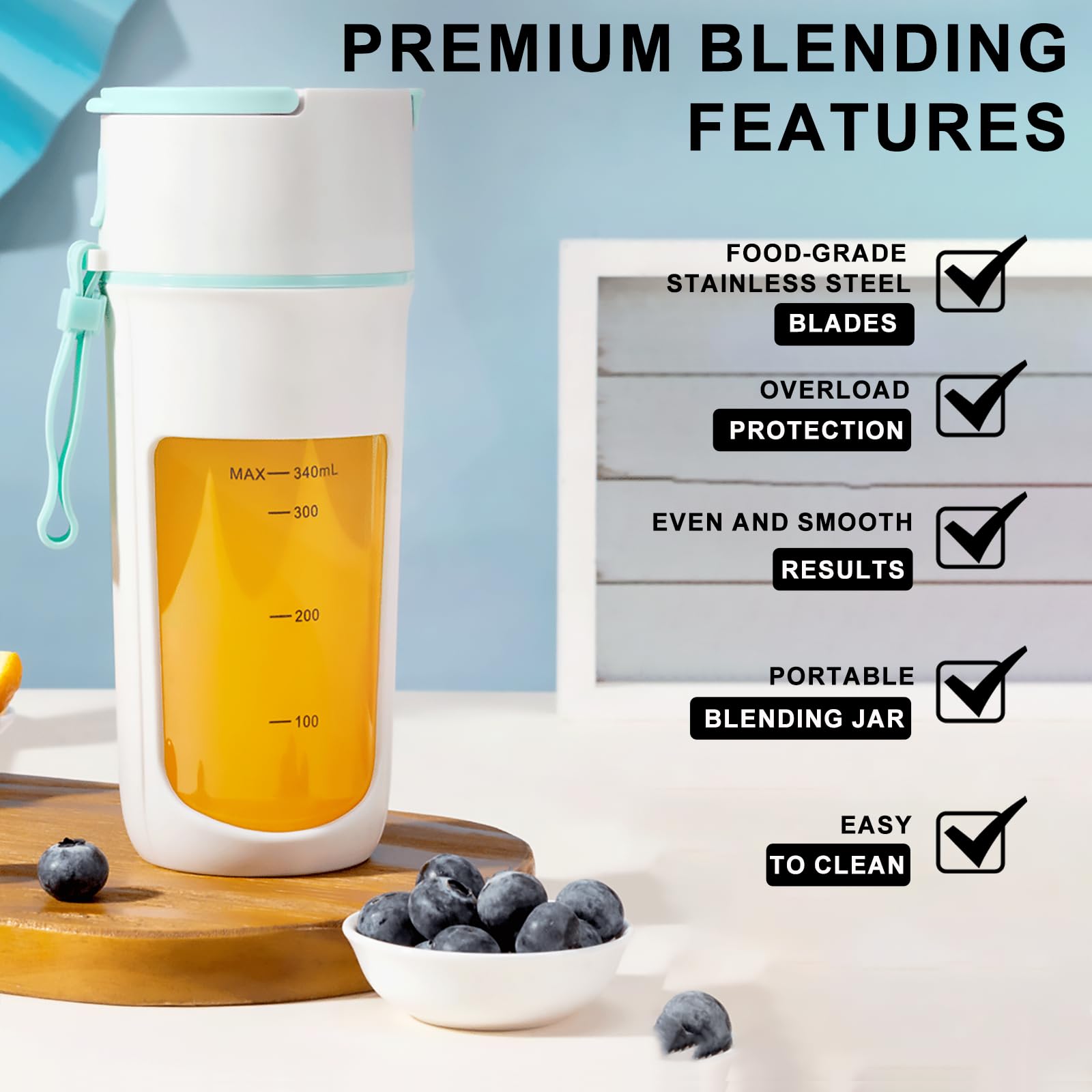 Blender Smoothie Maker, 340ml Portable Mixer for Smoothies and Shakes, Mini Portable Blender with 12 Blades and Rechargeable Type C, Fresh Juice Mixer, Bottle for Travel, Camping, Office (White Blender Smoothie Maker, 340ml Portable Mixer for Smoothies and Shakes, Mini Portable Blender with 12 Blades and Rechargeable Type C, Fresh Juice Mixer, Bottle for Travel, Camping, Office (White