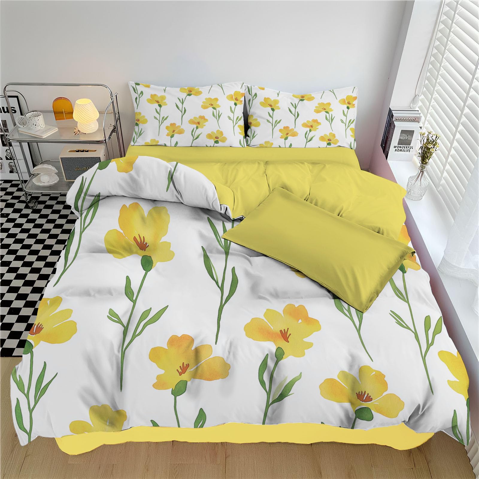 Housse de couette 220x240 fleurs aquarelles avec 2 taies 65x65 cm