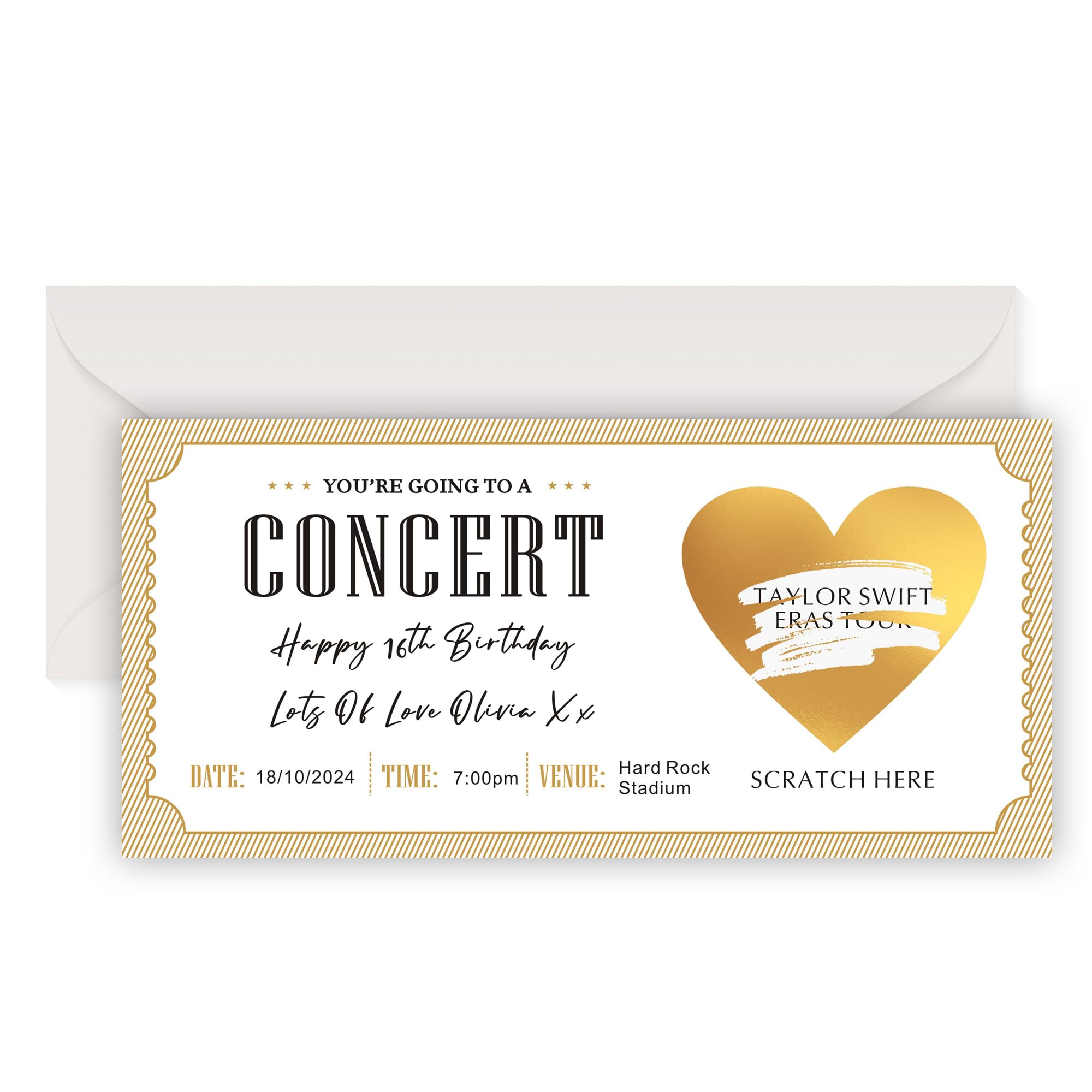 Personalised Scratch Card Reveal, Surprise Concert Ticket Scratch-Off Card for Events, Festival, Gig, Custom Concert Ticket Gifts for Women, Men, Birthday, Anniversary, Christmas (Design 3)