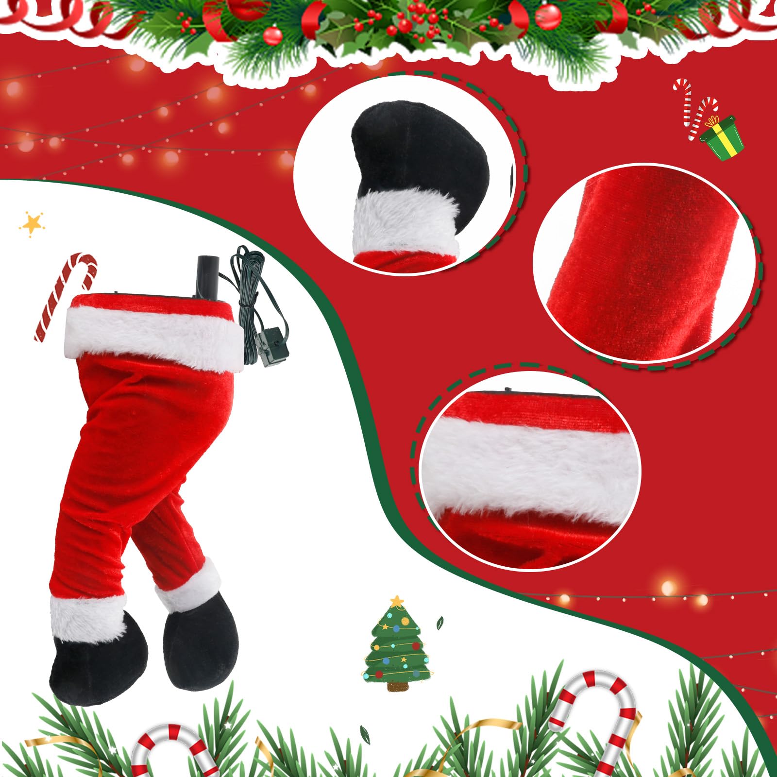 Jambes de Père Noël Animée, Décoration d'arbre pour Les Jambes du Père Noël avec Support, Ornements Suspendus Décoration De Noël