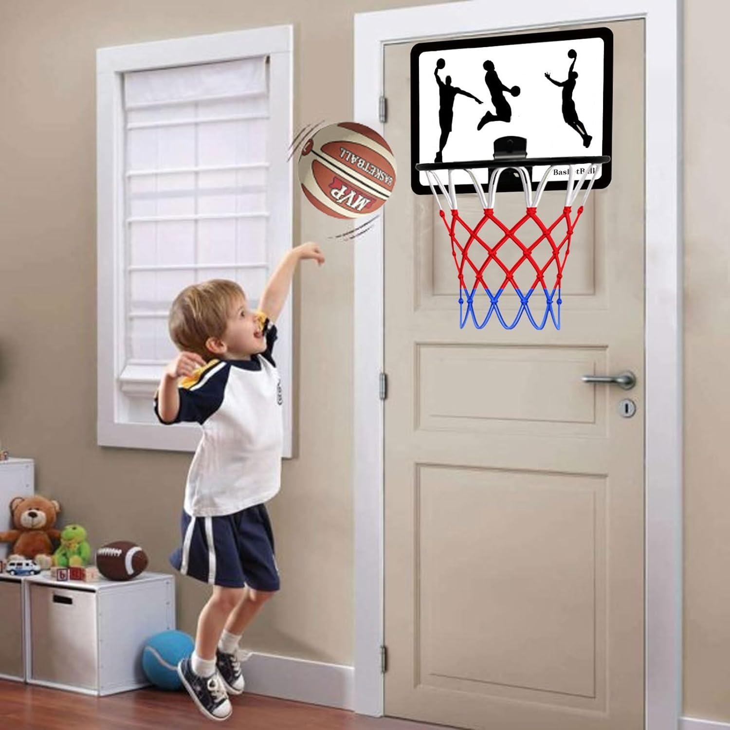 Silent Basketball with Indoor Basketball Hoop-Size 7, Soundless, New 3D Grooveed Airless Foam for Quiet Dribbling and Indoor Training