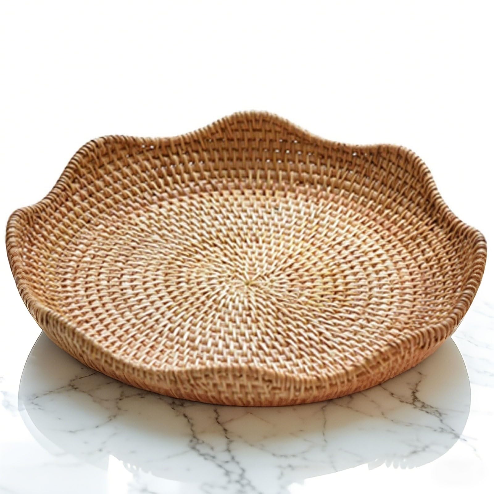 Plateau Rond En Rotin Naturel – Diamètre 25 Cm, Hauteur 4 Cm – Décoration Centre De Table Ou Comptoir – Style Bohème, Rustique – Facile à Nettoyer