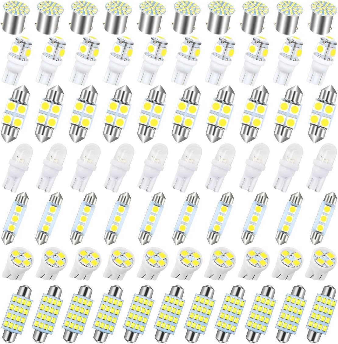 BESULEN 70 Pcs LED Car Bulb Kit, Auto Interior Lights, Dome Light 31mm 36 mm 41 mm T10 Bulbs, Super Bright Festoon Bulb Set, Vehicle Indoor Map Dome Trunk Cargo Door Courtesy License Plate Light