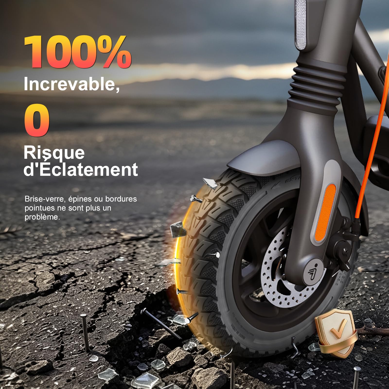 Lot de 2 pneus pleins 60/70-6,5" - 10" - En caoutchouc solide - Pour scooter électrique Ninebot Max G30/Max G30D/Max G30D2 - Pneus de rechange complets - Antidérapants - Anti-crevaison - Noir