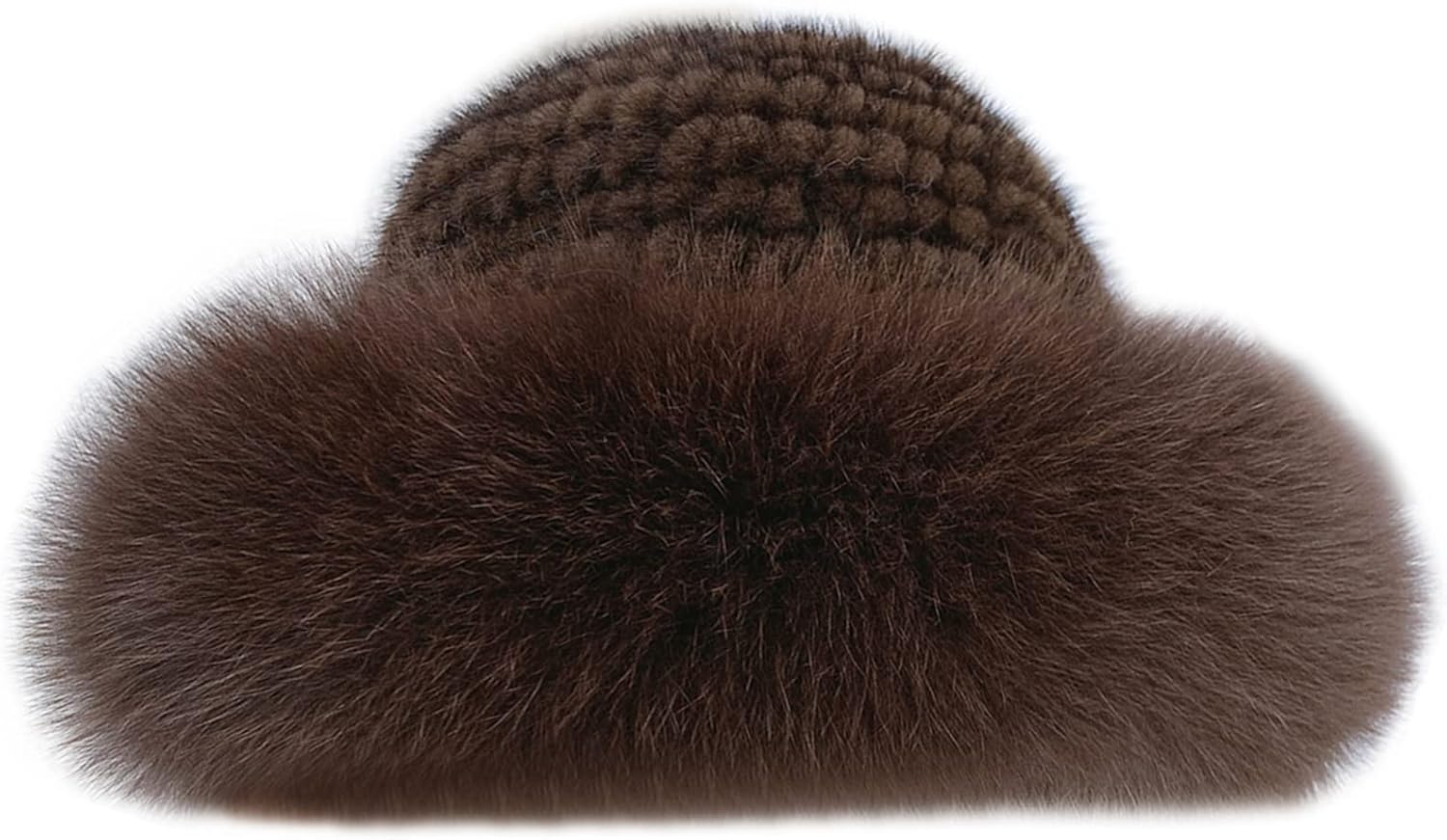 MH Bailment Women's Winter Fur Hats Genuine Mink Fur Hat with Fox Fur Brim Trimmed Warm Fashion Hats