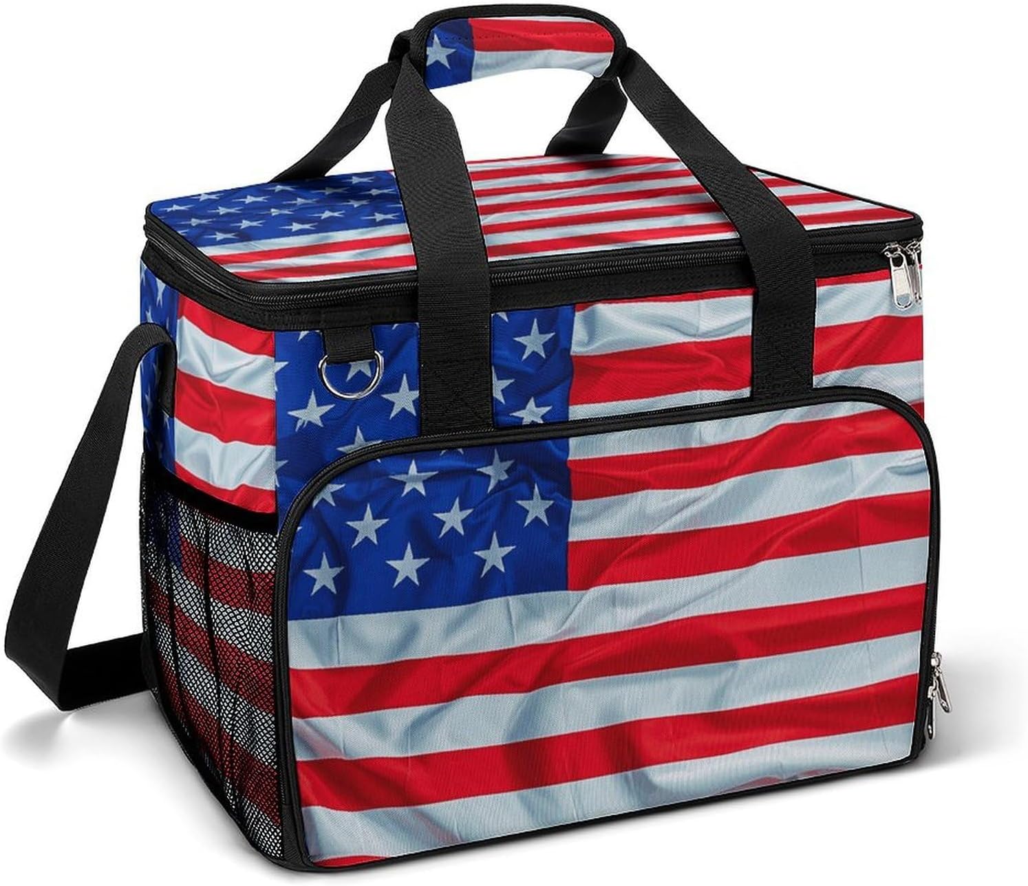 Insulated Picnic Backpack Tote Bag, Large Capacity 30L Flag Pattern Cooler Bag Leakproof Beach Bags Portable Lunch Box Waterproof Picnic Basket for Beach Camping BBQ