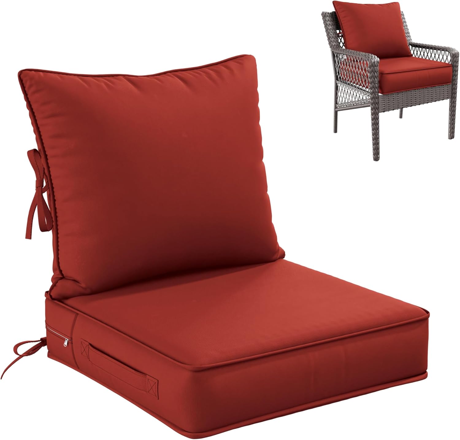 Premium Outdoor Seat Cushion Chair Cushions for Patio Furniture 19 L X 19 W X 4 H Waterproof & Fade Resistant Deep Seat and Backrest Cushion Set with Removable Covers for Chair, Sofa