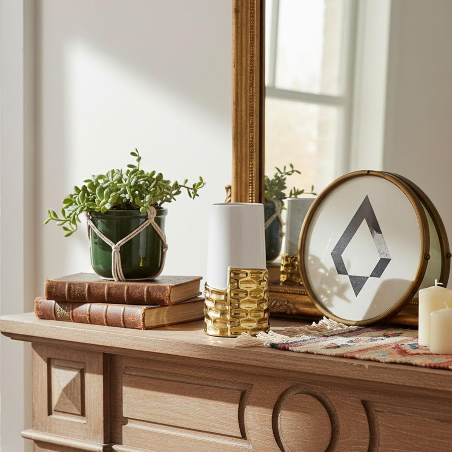 Gold Ceramic Art Deco Vase for Pampas Grass Decorative-Decorative Statue for Home Decor,Elegant Centerpiece Vase for Thanksgiving/Fall Flowers,Cute MCM for Living Room/Office (7.08in Tall) (White)