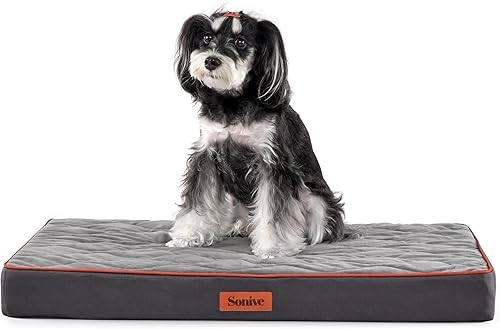 Sonive Cama de tamaño mediano para perros y gatos, cama ortopédica de espuma para perros, impermeable, acolchada, cómoda, para uso en interiores y