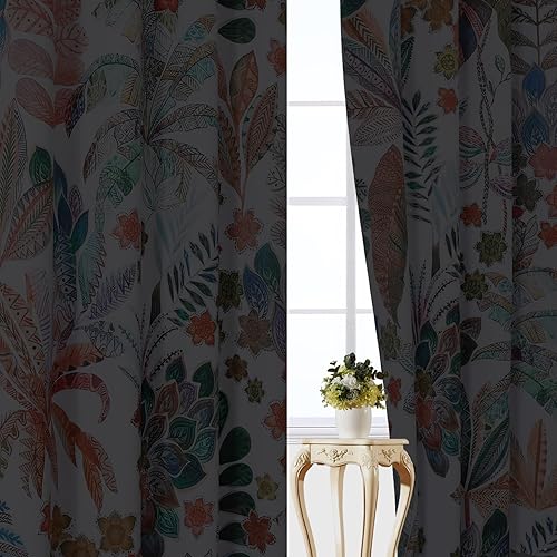 Miniatura 7 de Estelar Textiler Cortinas bohemias para oscurecer la habitación con hojas de arce de 84 pulgadas de largo, juego de 2 paneles para sala de estar,
