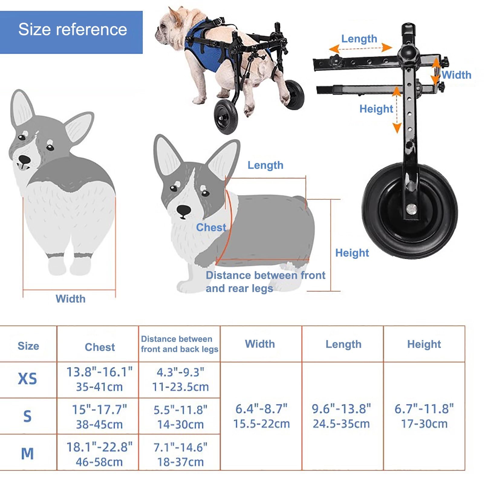 Sedia a rotelle regolabile per animali domestici, 4 ruote, con supporto per gambe posteriori per cani e gatti disabili