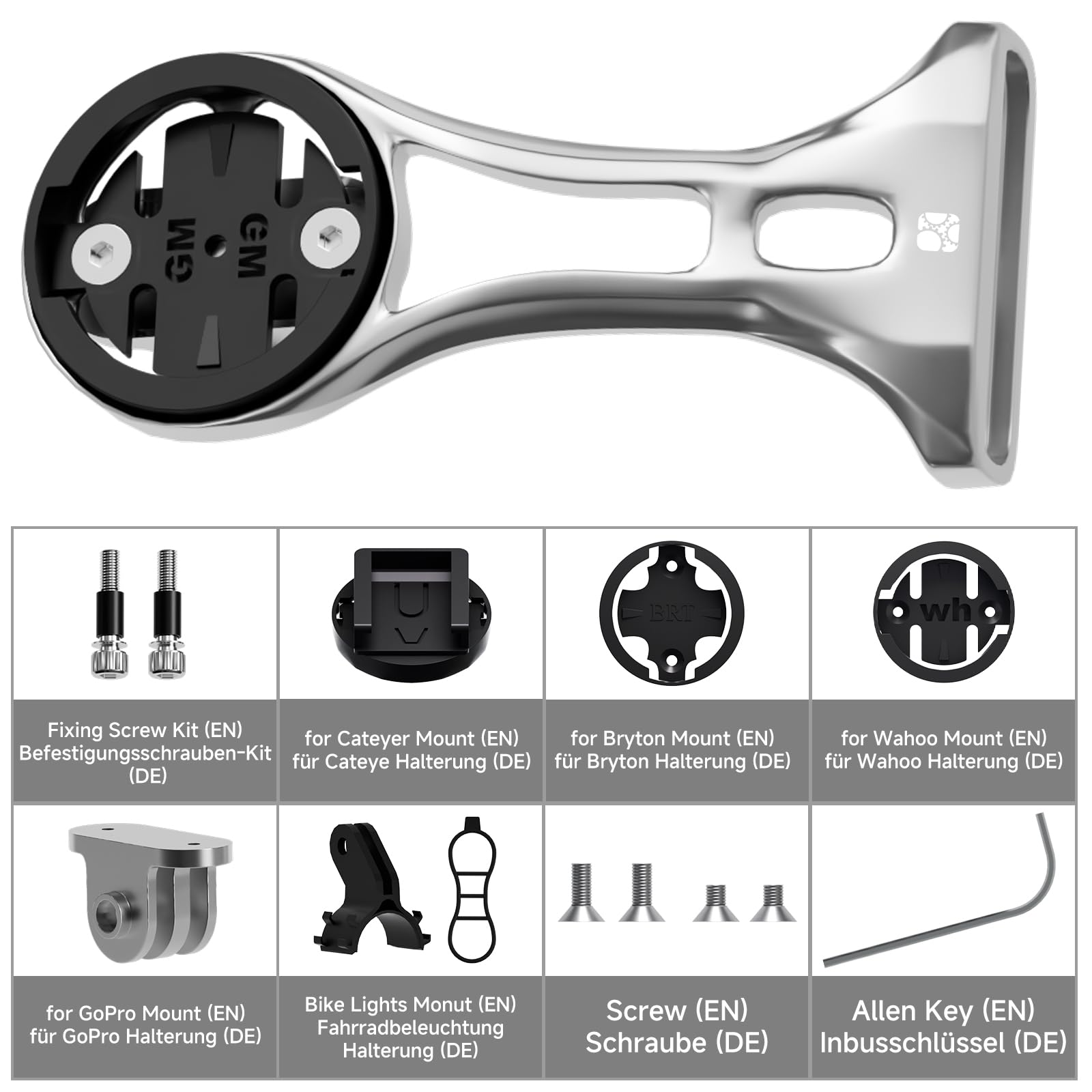 Supporto Manubrio Bici In Alluminio Per Garmin Edge Explore - Compatibile Bryton, Wahoo, CATEYE, Nero