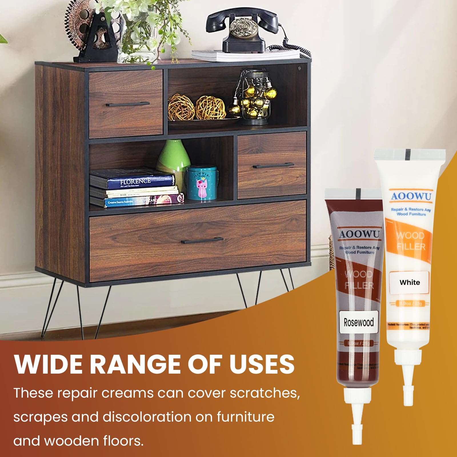 AOOWU Kit di Riparazione di Mobili, 12 Colori Set di Riparazione in Laminato, Kit di Riparazione per Legno, Stucco per Legno Riparare Eventuali Graffi, Crepe, Fori per Pavimenti, Tavoli, Porte