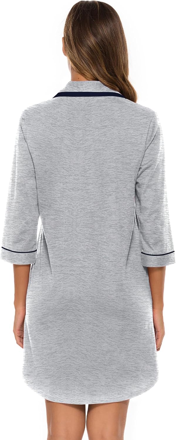 COLORFULLEAF Women's 100% Cotton Nightgowns 3/4 Sleeve V-Neck Sleep Shirt Soft Button Down Pajama Dress - Image 5