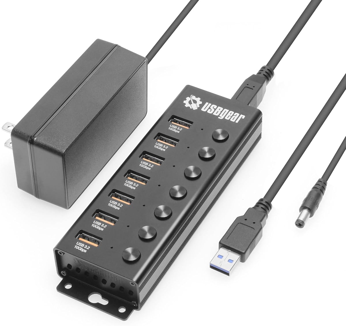 7 Port USB 3.2 Hub – 10Gbps 48W Charging Hub with Individual On/Off USB Ports for Laptop, PC, Desktop, 12V/4A Power Adapter with Type-A to Type-B Cable (3ft), Computer Accessories