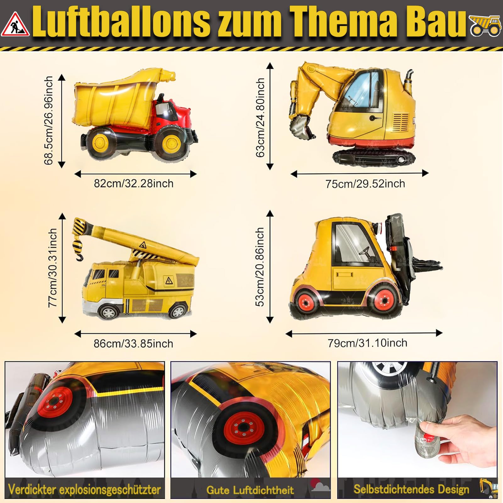 MEHOFOND Bau-Geburtstag Hintergrund – Muldenkipper & Bagger, 210 X 150 Cm, Vinyl, Für Fotografie, Kinderparty, Studio