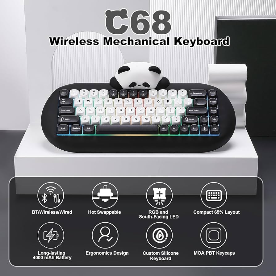 ⭐︎yuu⭐︎ Amazon.com: YUNZII C68 Panda Wireless Mechanical Gaming