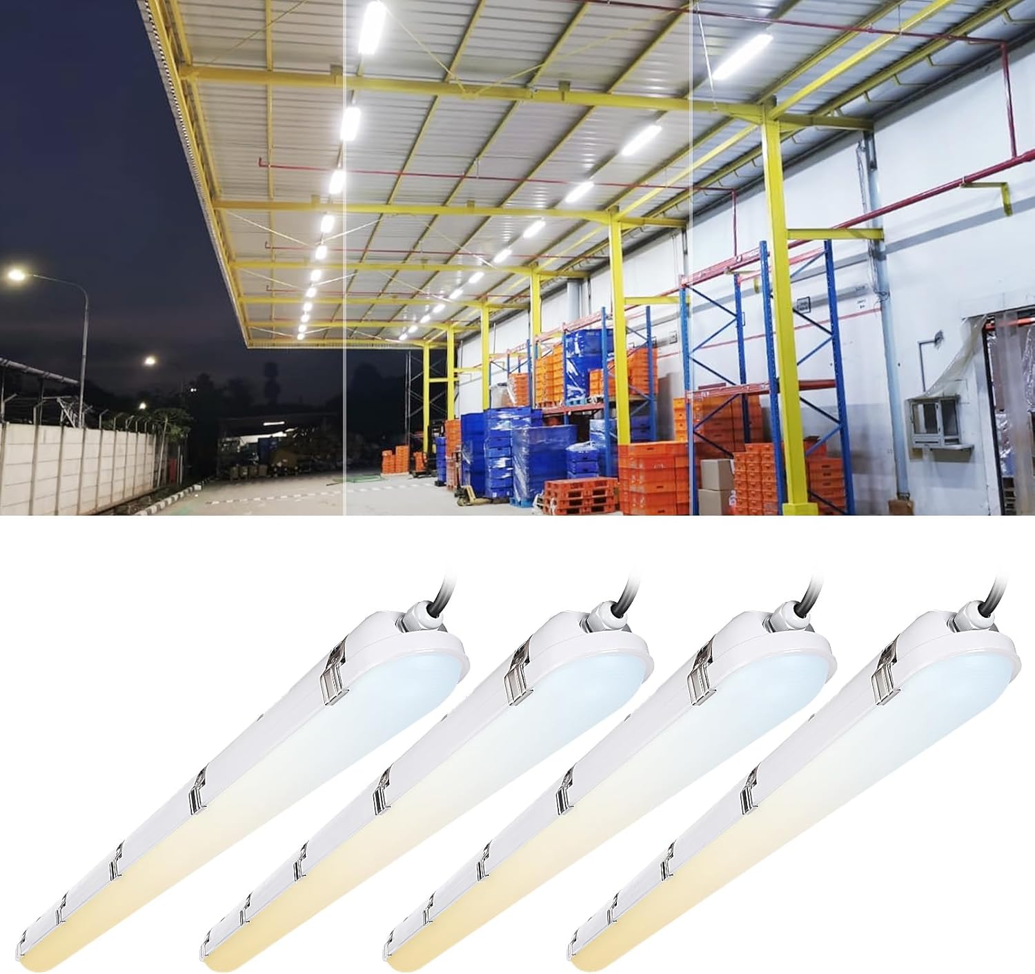 LEONLITE 3CCT 4FT LED Vapor Tight Light, IP65, 70W/60W/50W 9100LM 100-277V, Dimmable Vapor Proof Lighting Fixture, LED Outdoor Shop Light for Warehouses, Car Washes, UL Listed, Pack of 4