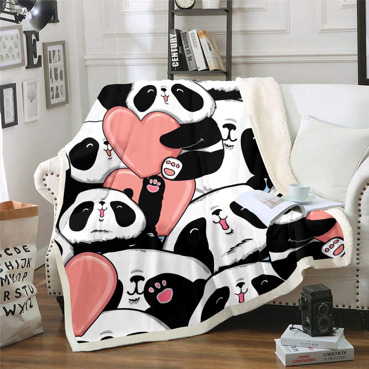 Loussiesd Boys Colour 18 Kids Blanket Cartoon Panda Print Tapestries Wall Hanging For Child Girls Cute Animal Pattern Fleece Blankets Safari Panda Pattern Throw Blanket,Room Decor Sherpa Blanket Single 50"X60"