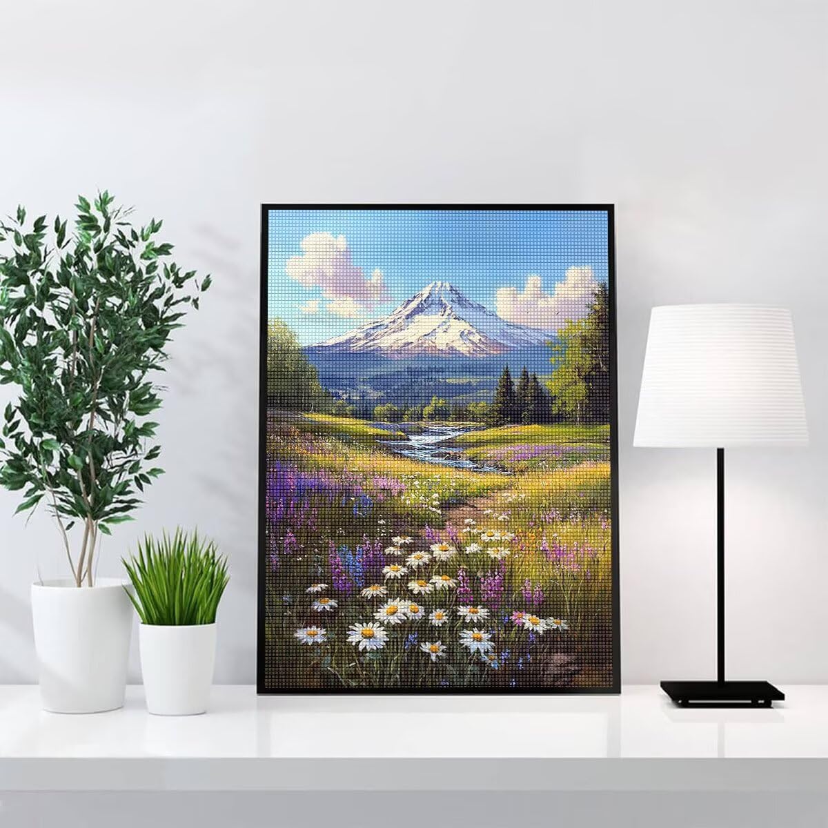 Diamond Painting Kit Completo, Diamond Painting Montagna Innevata, 5D Pittura Diamante Kit Manualidades Adultos DIY Diamantini Crystal Art Disegni Ricamo a Punto Croce Artigianale,60x90cm Fiori j0-588
