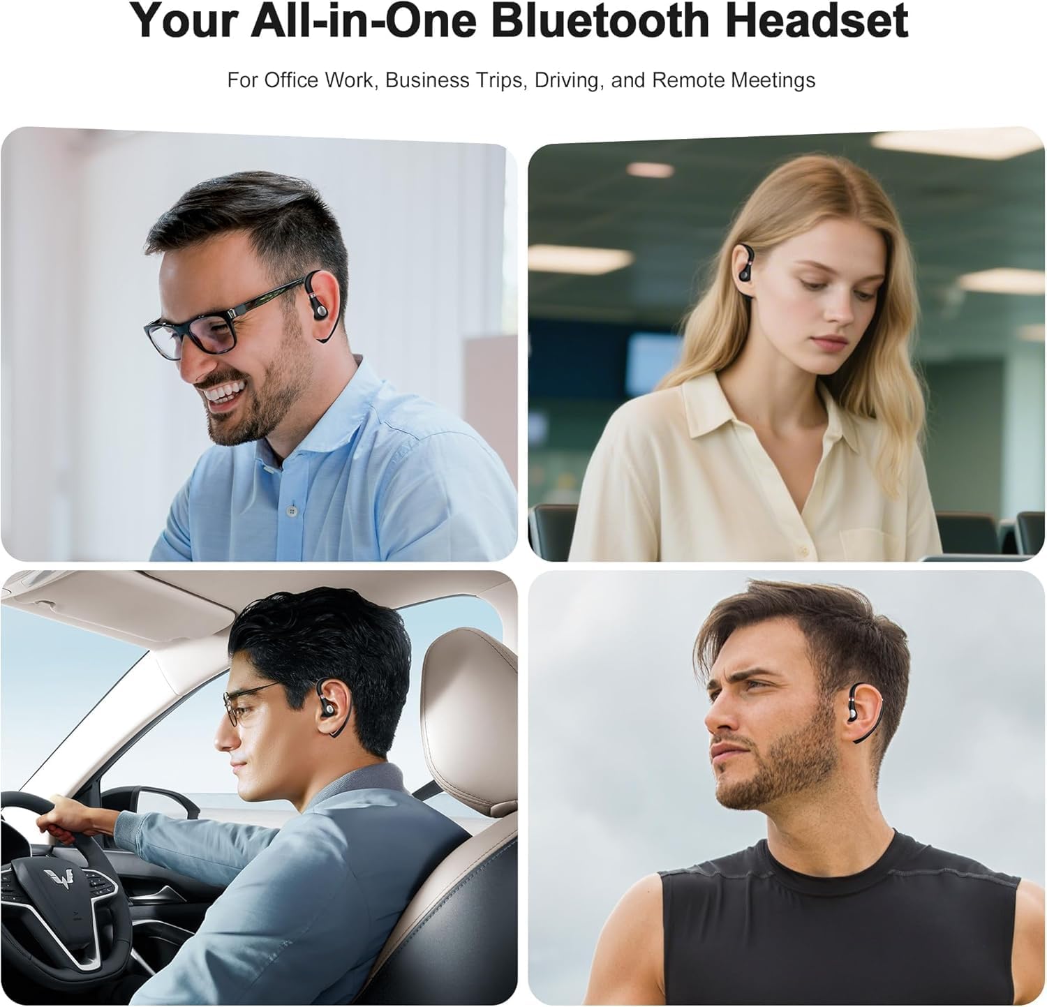 Wireless headset,Bluetooth earpiece 500mAh Charging Case 72H of talk time, Bluetooth Headset with Noise Canceling Mic Voice Control Lightweight Sweat-Resistant Design For CellPhone Work Driver Office